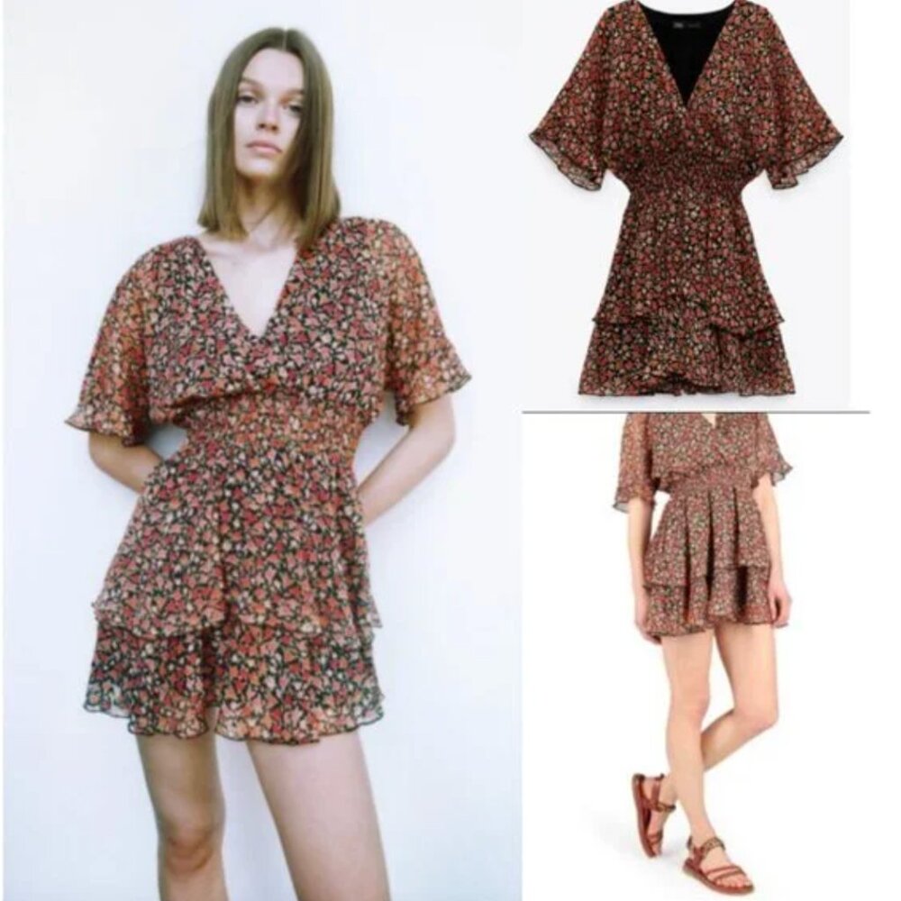 NWT Zara floral tiered mini dress szS